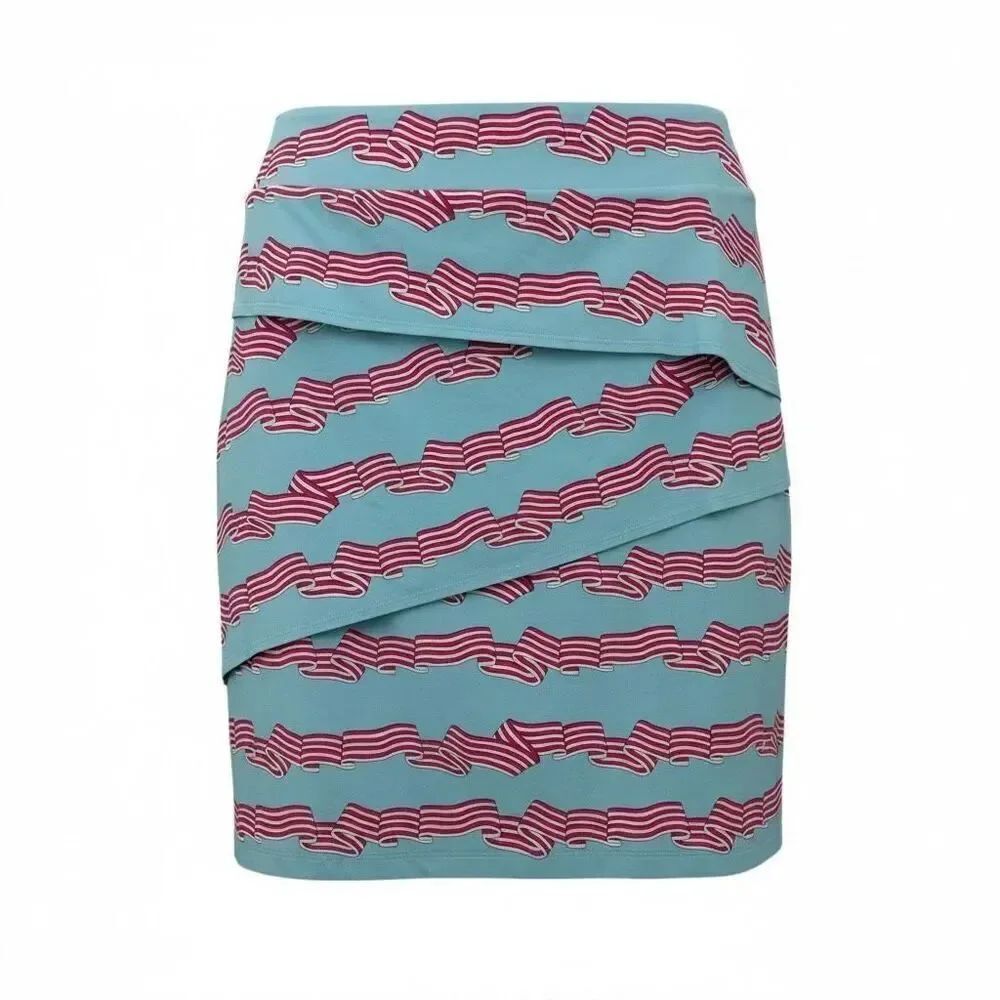 J. McLaughlin Tiered Skirt Catalina Cloth Size Large Blue Ribbons Americana